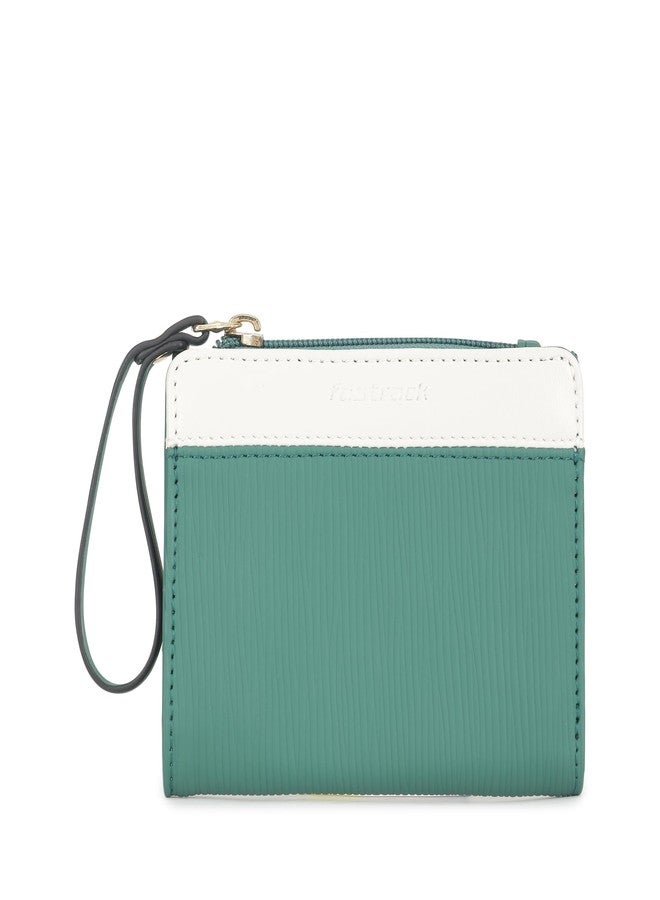 fastrack MiniClick Olive Women’s Wallet | Faux-Leather Bi-Fold with Card Slots, Zipper Pocket & Snap Button | Handy Strap - Image 1
